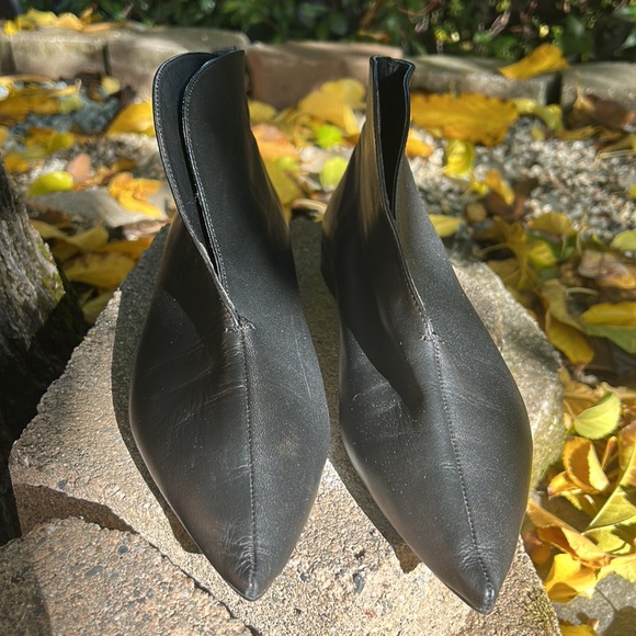 Zara Trafaluc black leather pointed toe split top ankle boots, women’s 38 - Picture 3 of 11